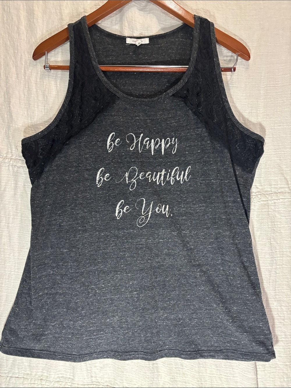 Maurices Charcoal Lace-Trim Script Tank